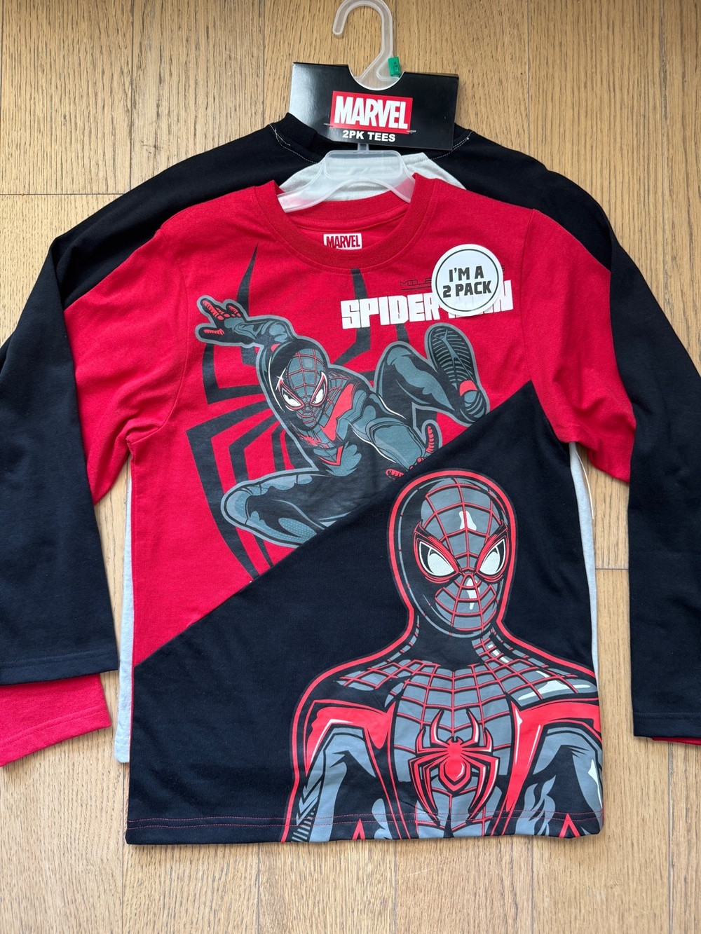 Spider-Man 2 Pack Long-sleeve  T-shirt Set - Blk Red Boys Tees NWT Sz M (10-12)
